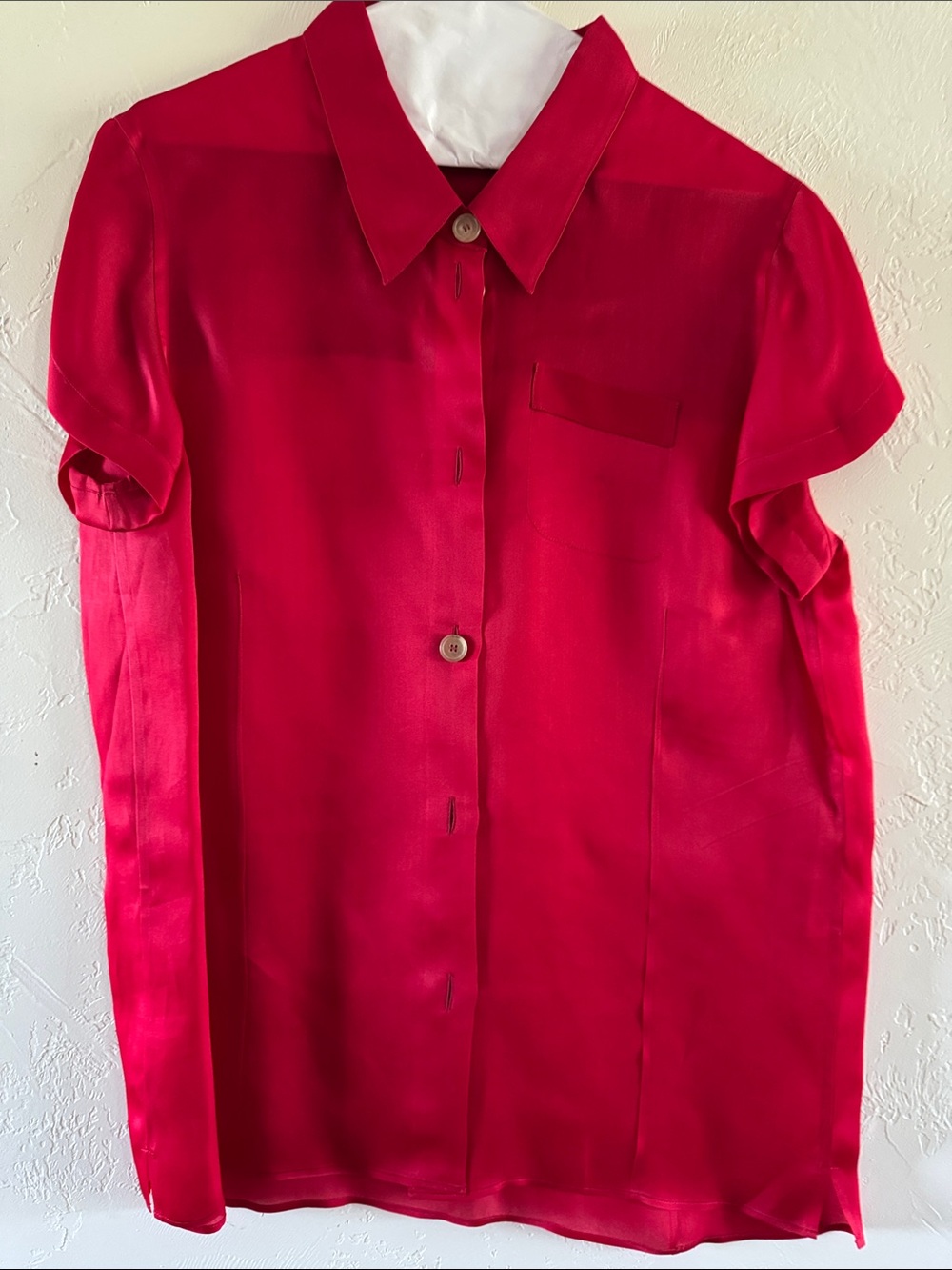 KHAITE Bright Red Short-Sleeve Silk Button-Down Shirt